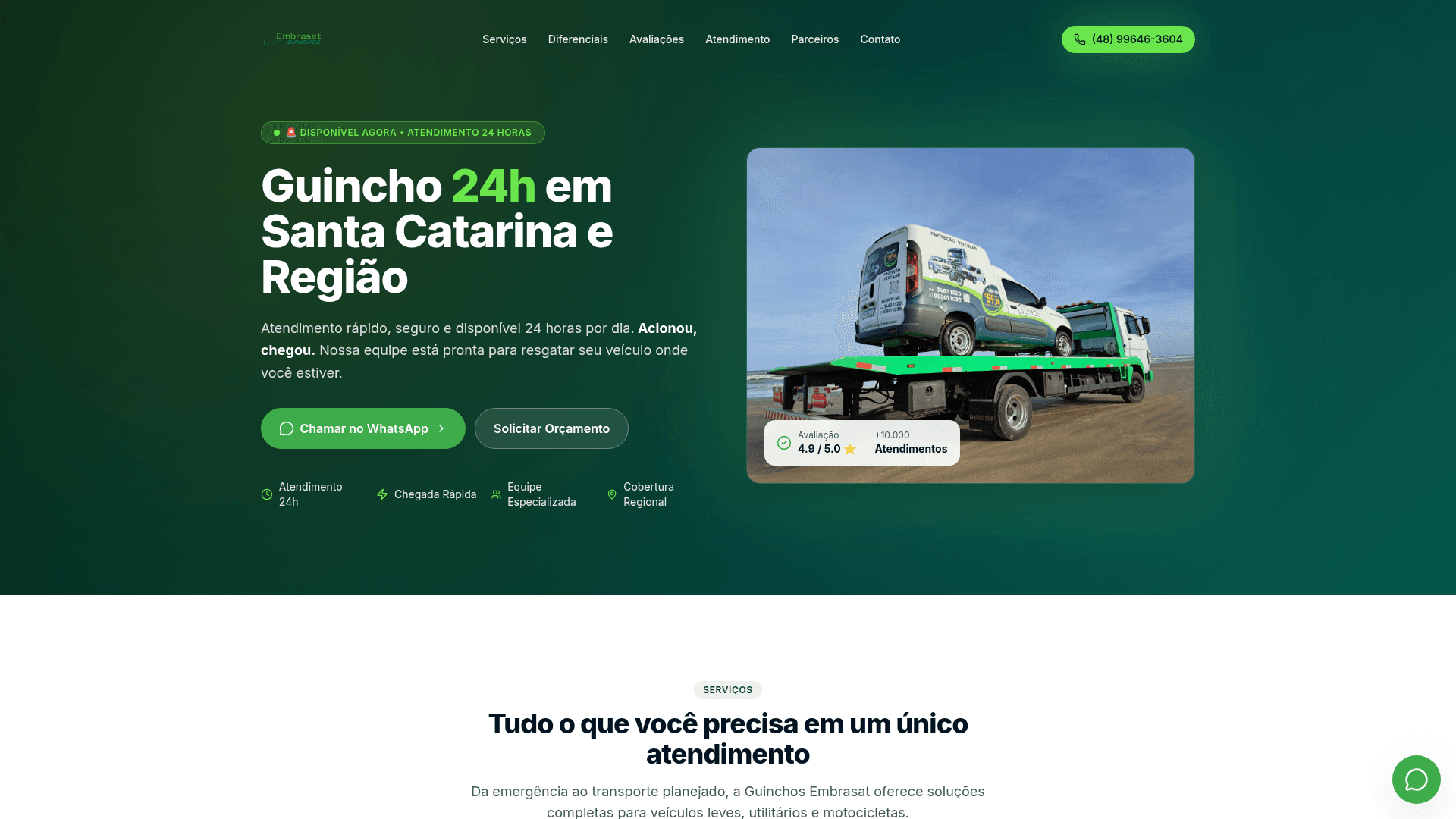 Preview da landing page da Guinchos Embrasat desenvolvida pela Zorzetto Labs